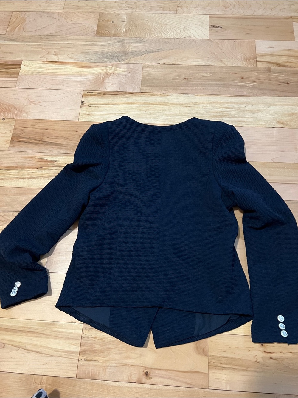 Double-Breasted Navy Textured Blazer with Silver Buttons - Picture 6 of 14